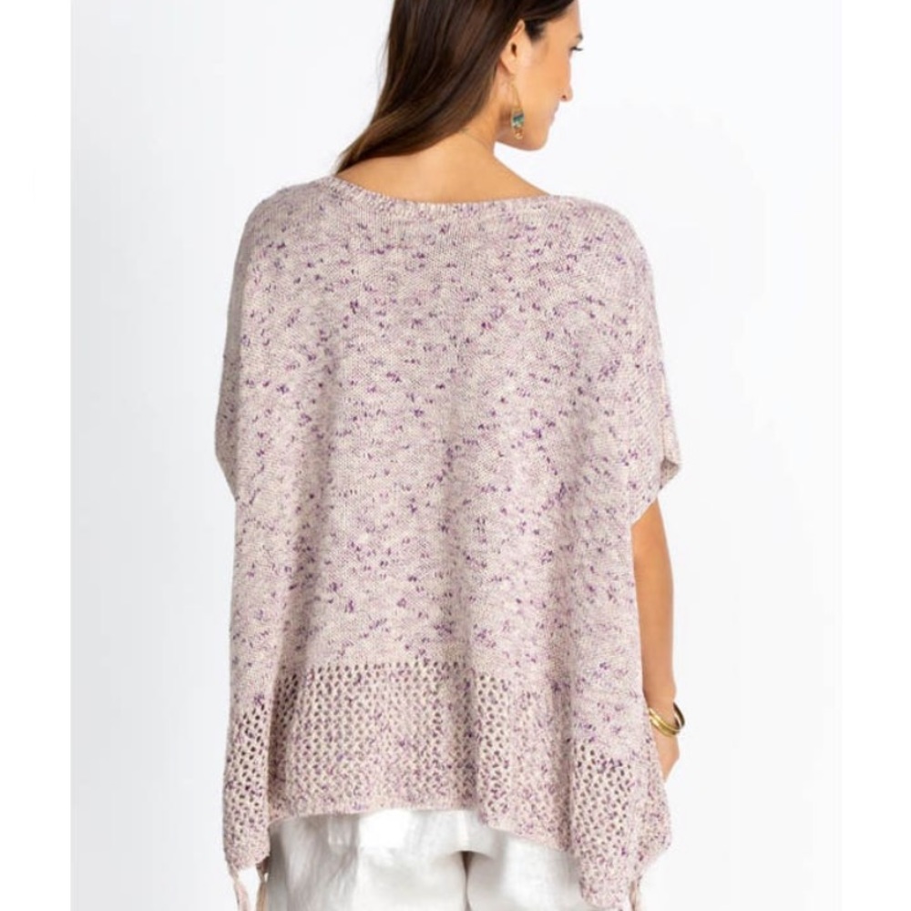 πΎ JOHNNY WAS BOHO KNIT CREAM PURPLE LOOSE FIT PONCHO WITH TASSELS! - Picture 4 of 13